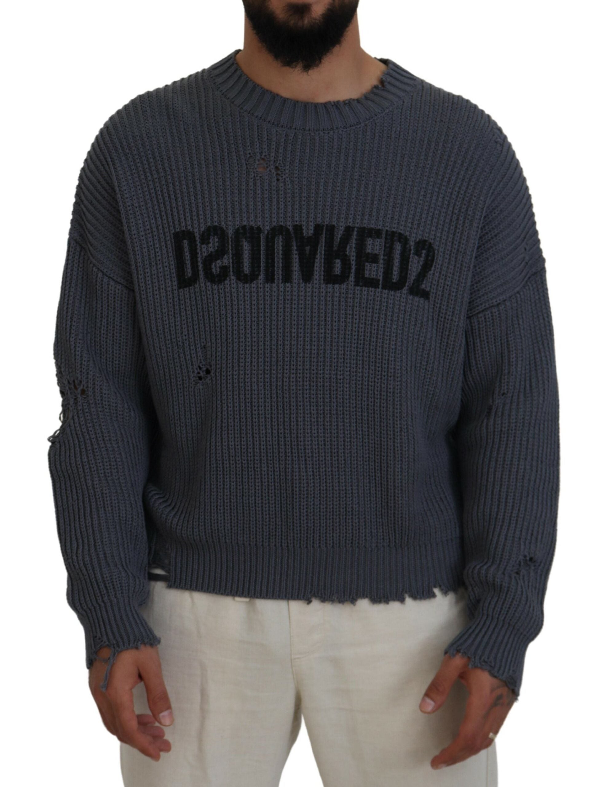 Dsquared² gri yırtık erkek örme kazak